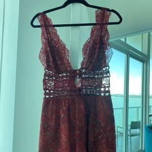 For Love & Lemons Mon Cheri Lace Burgundy Red Dress